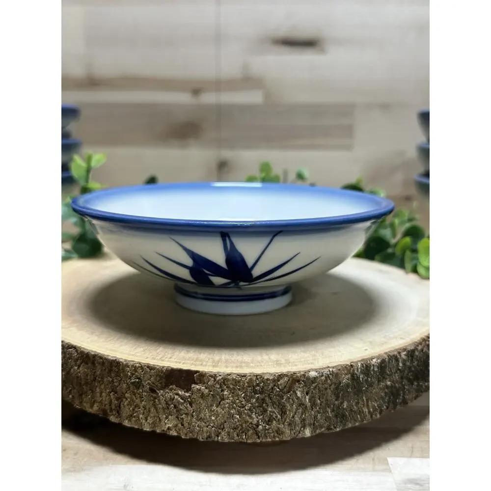 Set/12 Vintage Chinese Porcelain Rice Bowls Blue‎ & White Bamboo Motif 6 LG 6 SM